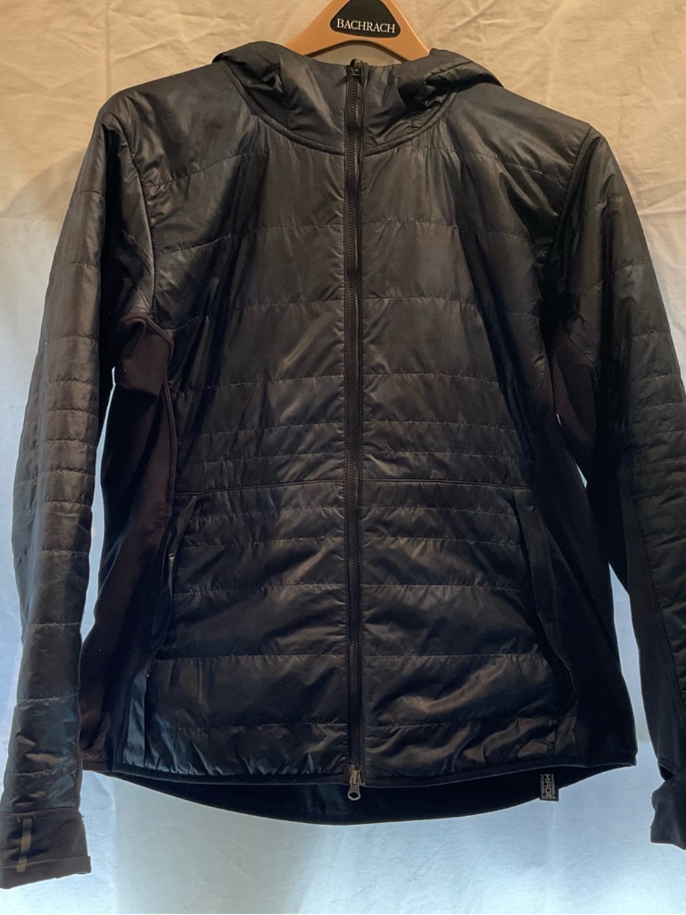 New Balance Hooded Puffer Jacket Black Quilted Lightweight Packable Large